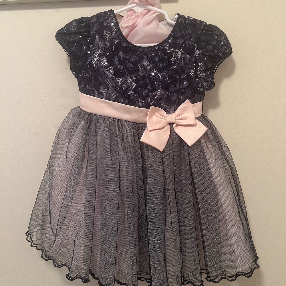 Girls 24 month sized navy blue and pink dress
